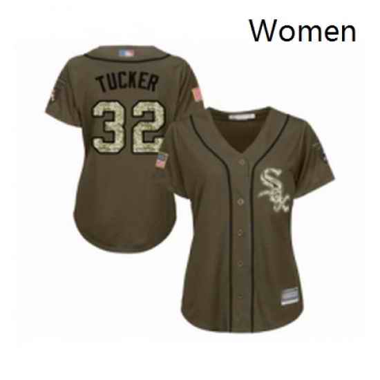 Womens Chicago White Sox 32 Preston Tucker Authentic Green Salute to Service Baseball Jersey